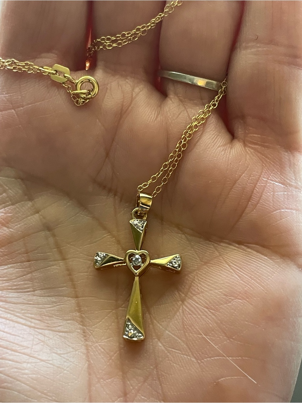 Gold over Sterling Cross Pendant w/ Diamond Chips Necklace - Women's Jewelry